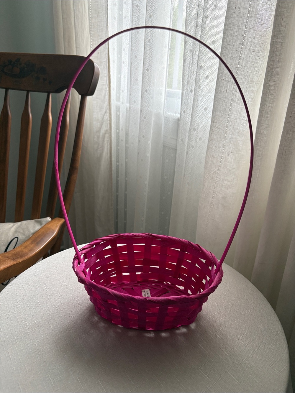Bright Pink Woven Basket with Tall Handle